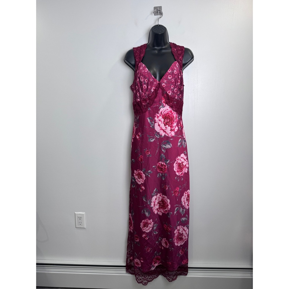 NWT Avec Les Filles Pink Peony Floral Lace Trim Maxi Dress Magenta Size 6
